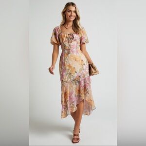 Showpo. Jasalina Puff Sleeve Midi Dress. US size 12